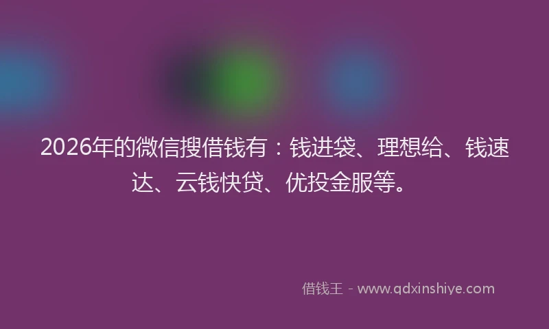 2026年的微信搜借钱有：钱进袋、理想给、钱速达、云钱快贷、优投金服等。