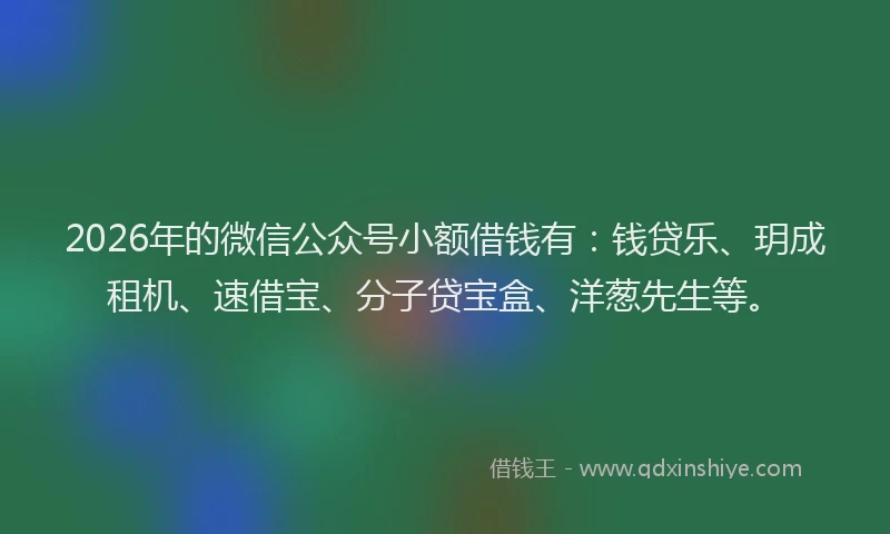 2026年的微信公众号小额借钱有：钱贷乐、玥成租机、速借宝、分子贷宝盒、洋葱先生等。