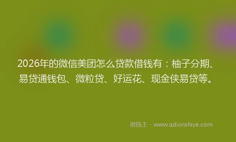 2026年的微信美团怎么贷款借钱有：柚子分期、易贷通钱包、微粒贷、好运花、现金侠易贷等。