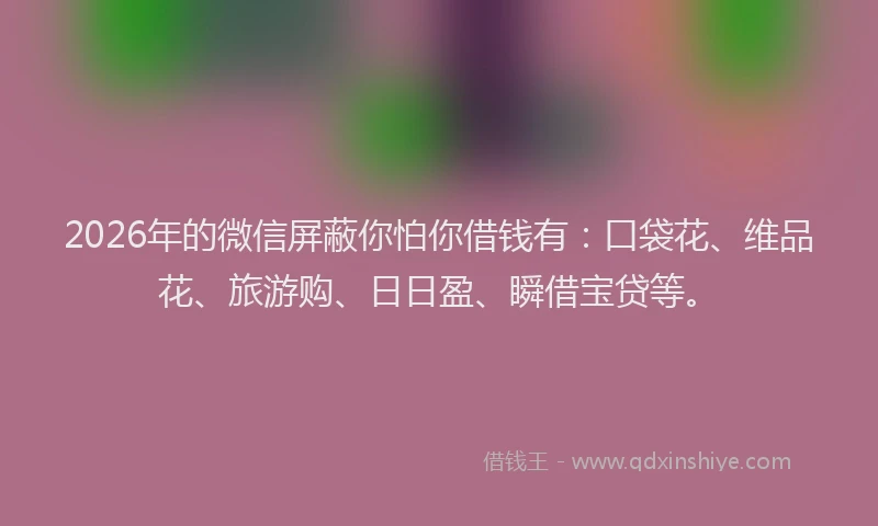 2026年的微信屏蔽你怕你借钱有：口袋花、维品花、旅游购、日日盈、瞬借宝贷等。