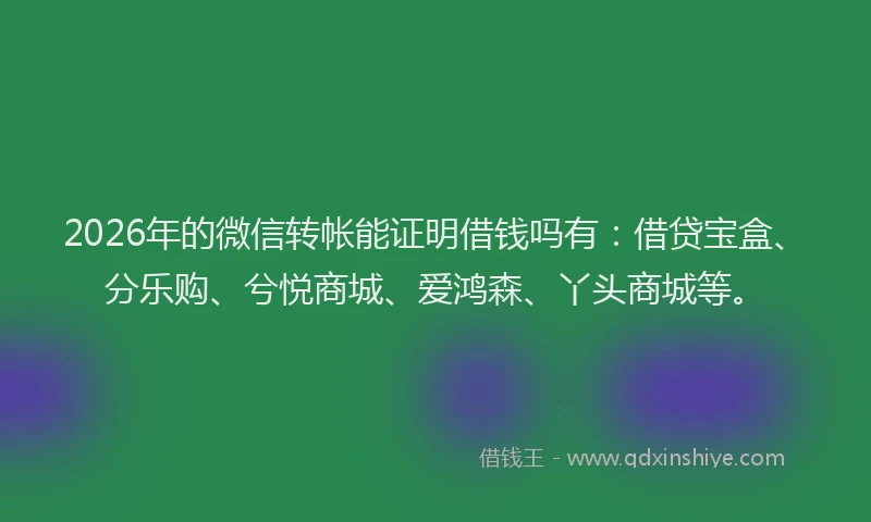 2026年的微信转帐能证明借钱吗有：借贷宝盒、分乐购、兮悦商城、爱鸿森、丫头商城等。
