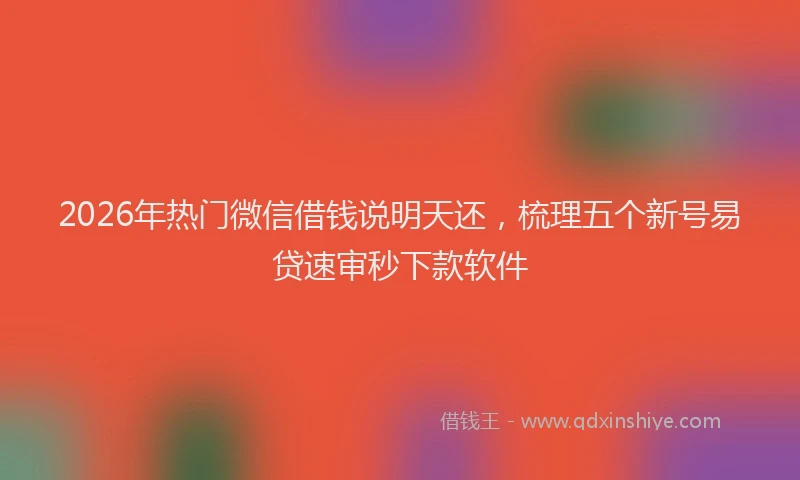 2026年热门微信借钱说明天还，梳理五个新号易贷速审秒下款软件
