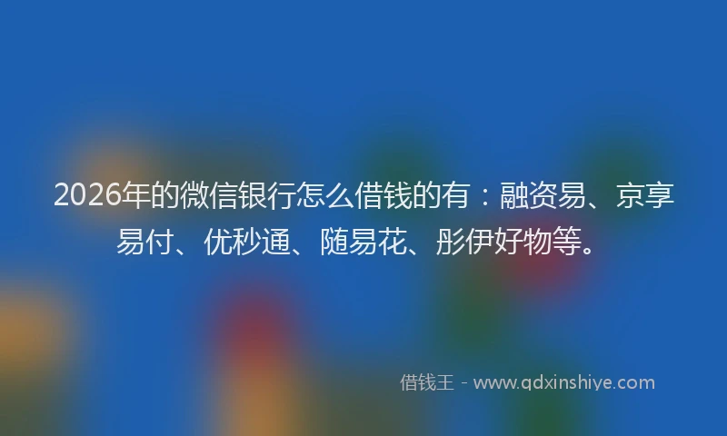 2026年的微信银行怎么借钱的有：融资易、京享易付、优秒通、随易花、彤伊好物等。