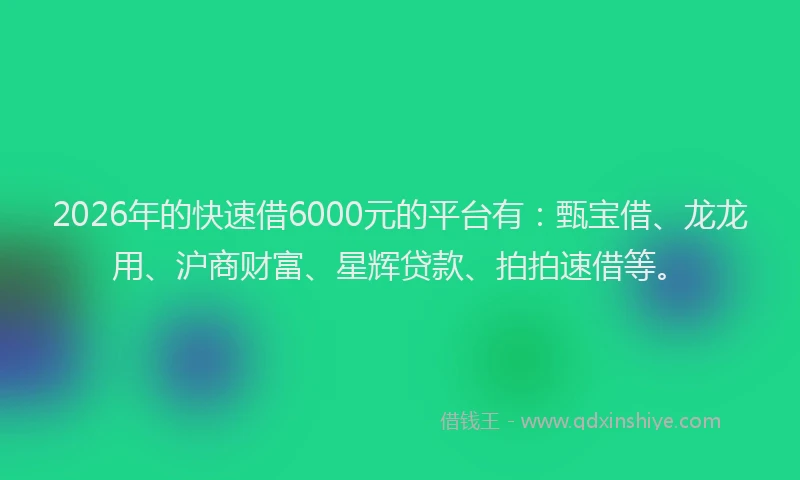 2026年的快速借6000元的平台有:甄宝借、龙龙用、沪商财富、星辉贷款、拍拍速借等。
