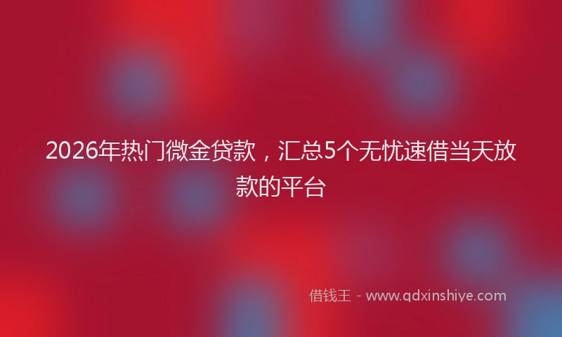 2026年热门微金贷款，汇总5个无忧速借当天放款的平台