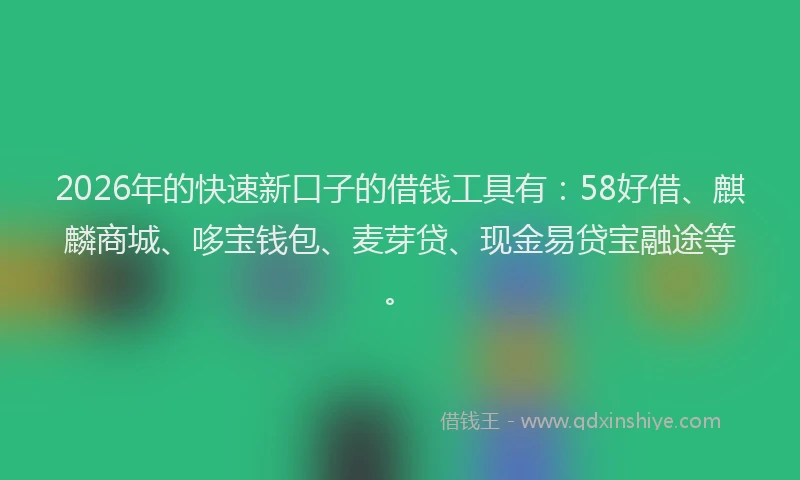 2026年的快速新口子的借钱工具有：58好借、麒麟商城、哆宝钱包、麦芽贷、现金易贷宝融途等。