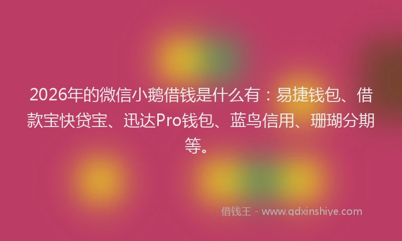 2026年的微信小鹅借钱是什么有：易捷钱包、借款宝快贷宝、迅达Pro钱包、蓝鸟信用、珊瑚分期等。