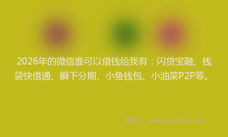 2026年的微信谁可以借钱给我有:闪贷宝融、钱袋快借通、瞬下分期、小鱼钱包、小油菜P2P等。
