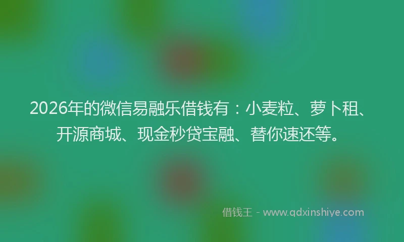 2026年的微信易融乐借钱有：小麦粒、萝卜租、开源商城、现金秒贷宝融、替你速还等。