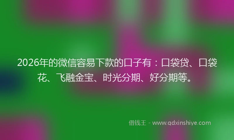 2026年的微信容易下款的口子有:口袋贷、口袋花、飞融金宝、时光分期、好分期等。
