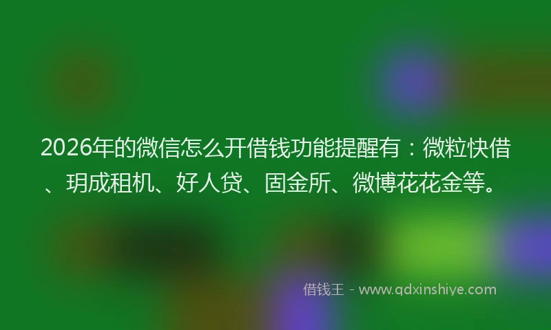 2026年的微信怎么开借钱功能提醒有：微粒快借、玥成租机、好人贷、固金所、微博花花金等。