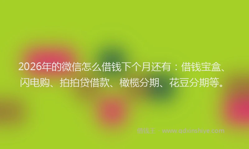 2026年的微信怎么借钱下个月还有:借钱宝盒、闪电购、拍拍贷借款、橄榄分期、花豆分期等。