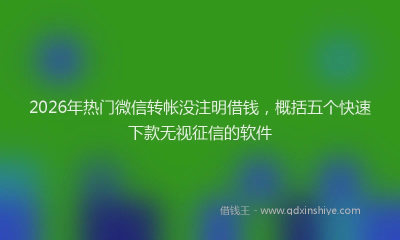 2026年热门微信转帐没注明借钱,概括五个快速下款无视征信的软件
