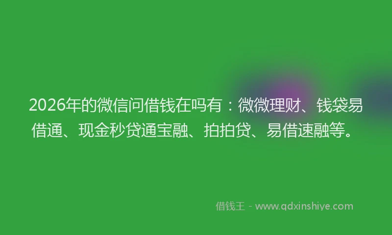 2026年的微信问借钱在吗有：微微理财、钱袋易借通、现金秒贷通宝融、拍拍贷、易借速融等。