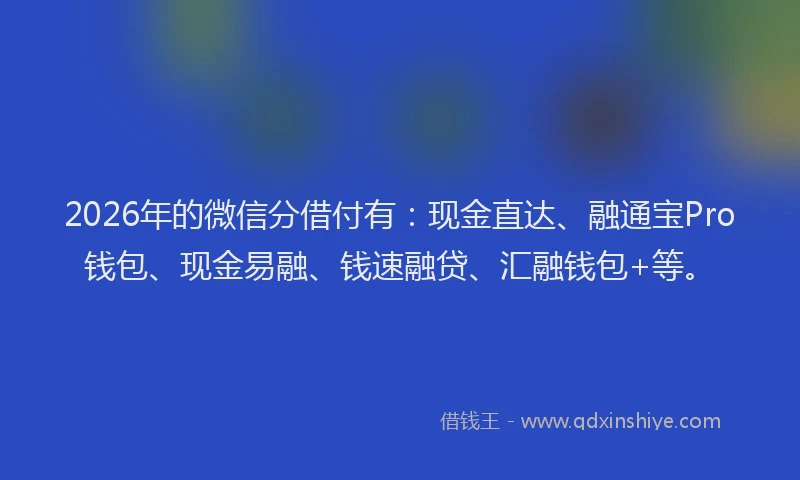 2026年的微信分借付有：现金直达、融通宝Pro钱包、现金易融、钱速融贷、汇融钱包+等。