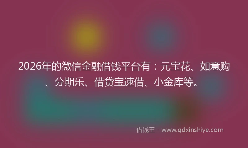 2026年的微信金融借钱平台有:元宝花、如意购、分期乐、借贷宝速借、小金库等。