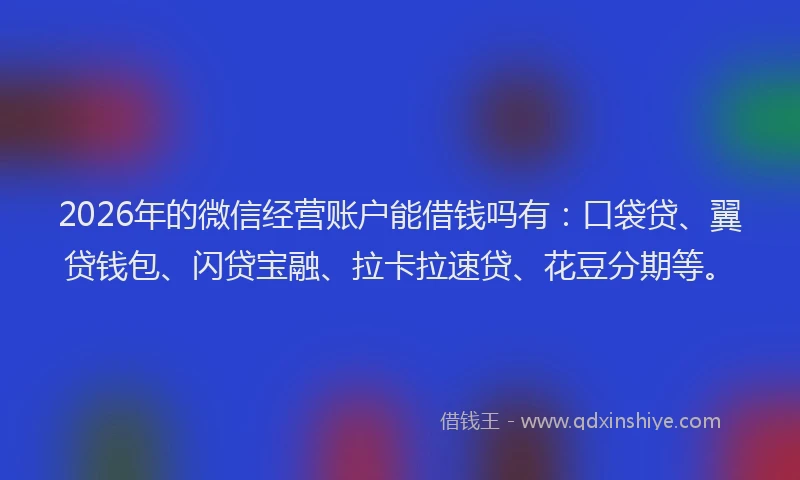 2026年的微信经营账户能借钱吗有:口袋贷、翼贷钱包、闪贷宝融、拉卡拉速贷、花豆分期等。