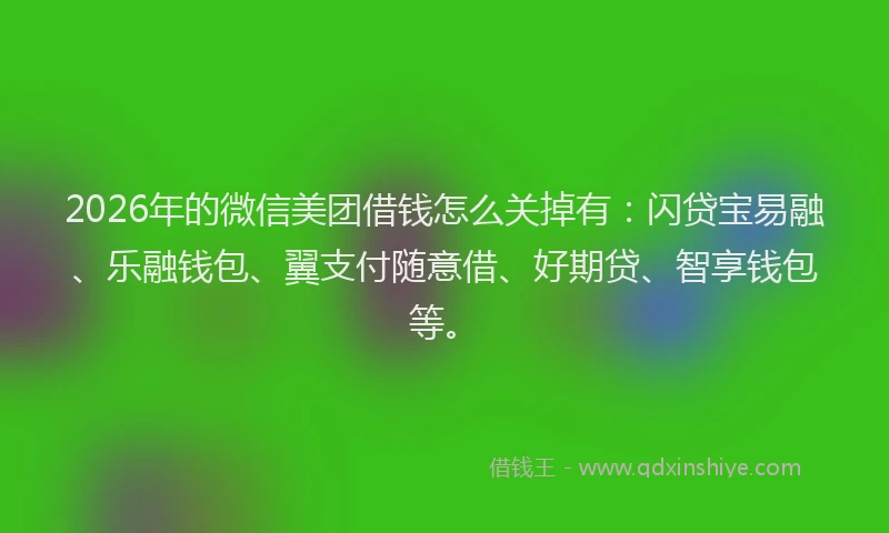 2026年的微信美团借钱怎么关掉有：闪贷宝易融、乐融钱包、翼支付随意借、好期贷、智享钱包等。