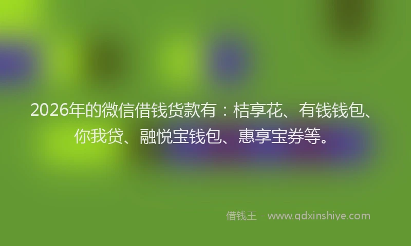 2026年的微信借钱货款有：桔享花、有钱钱包、你我贷、融悦宝钱包、惠享宝券等。