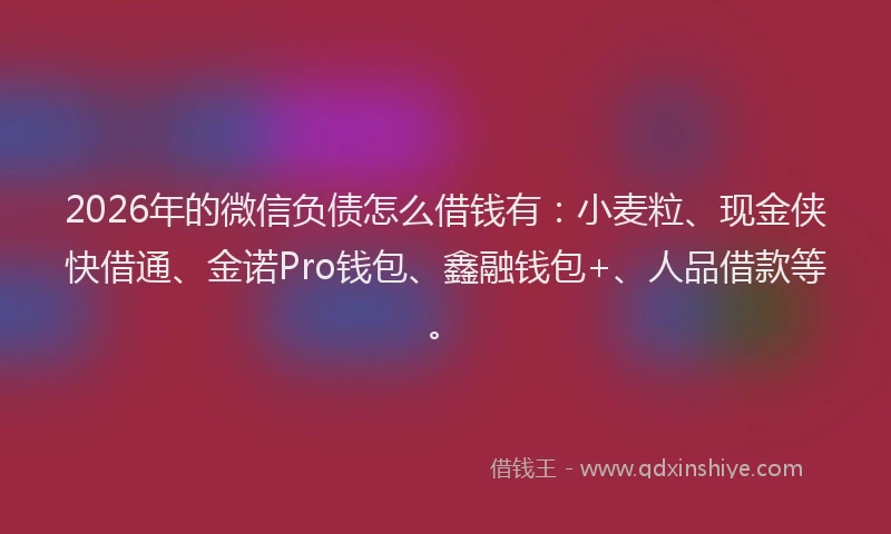 2026年的微信负债怎么借钱有：小麦粒、现金侠快借通、金诺Pro钱包、鑫融钱包+、人品借款等。