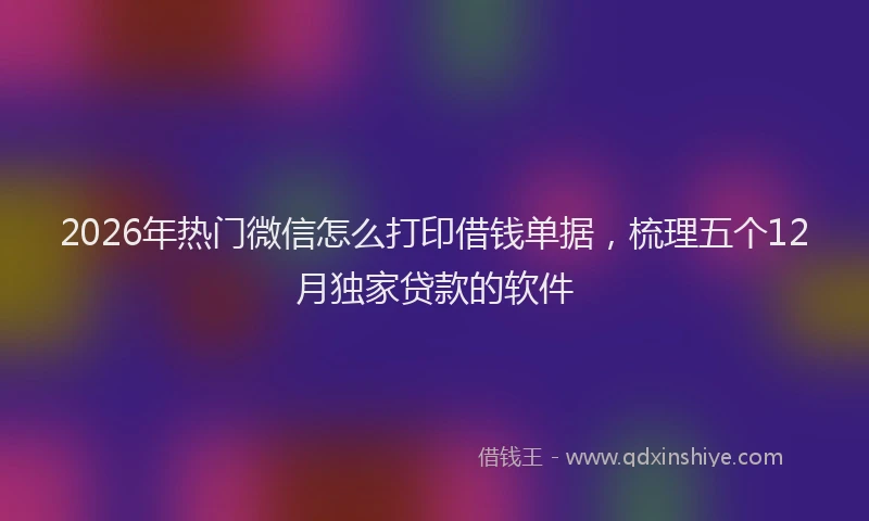 2026年热门微信怎么打印借钱单据，梳理五个12月独家贷款的软件