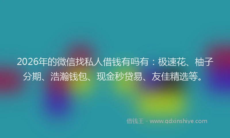 2026年的微信找私人借钱有吗有：极速花、柚子分期、浩瀚钱包、现金秒贷易、友佳精选等。