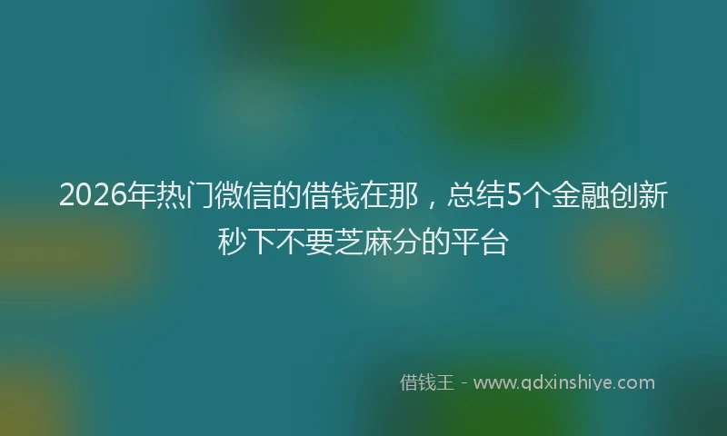 2026年热门微信的借钱在那，总结5个金融创新秒下不要芝麻分的平台