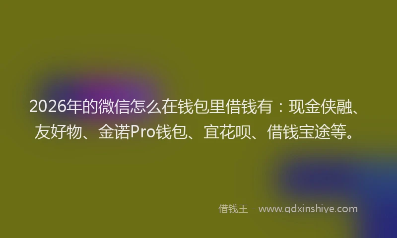2026年的微信怎么在钱包里借钱有：现金侠融、友好物、金诺Pro钱包、宜花呗、借钱宝途等。