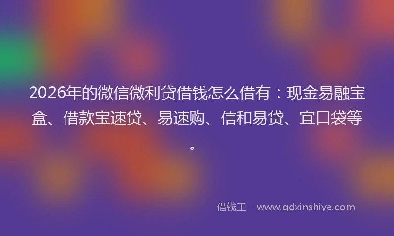 2026年的微信微利贷借钱怎么借有：现金易融宝盒、借款宝速贷、易速购、信和易贷、宜口袋等。