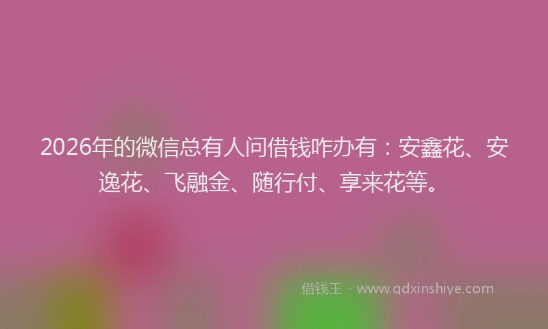 2026年的微信总有人问借钱咋办有：安鑫花、安逸花、飞融金、随行付、享来花等。
