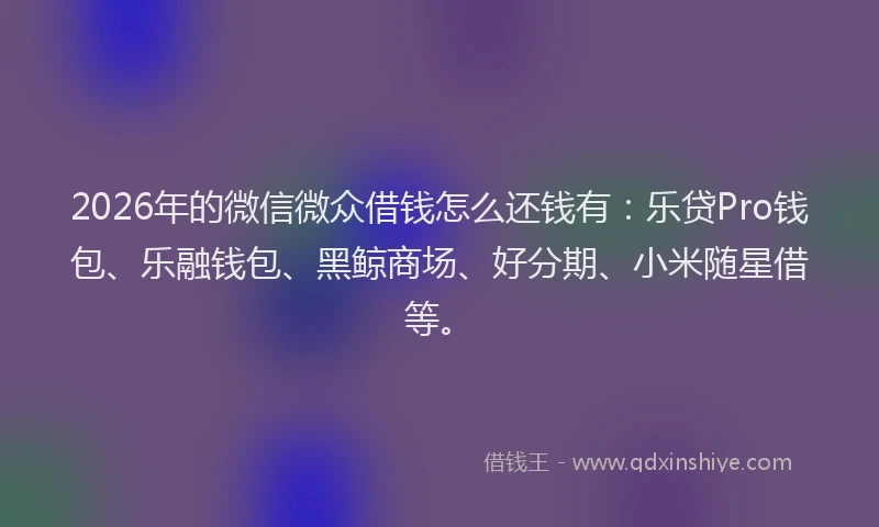 2026年的微信微众借钱怎么还钱有：乐贷Pro钱包、乐融钱包、黑鲸商场、好分期、小米随星借等。