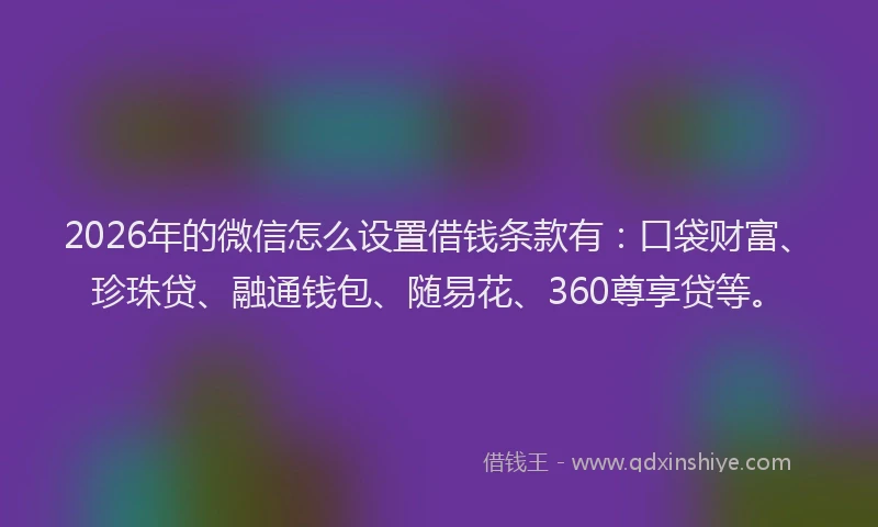 2026年的微信怎么设置借钱条款有：口袋财富、珍珠贷、融通钱包、随易花、360尊享贷等。