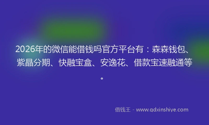 2026年的微信能借钱吗官方平台有：森森钱包、紫晶分期、快融宝盒、安逸花、借款宝速融通等。