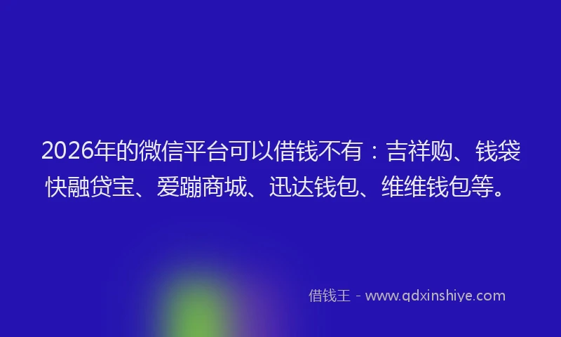 2026年的微信平台可以借钱不有：吉祥购、钱袋快融贷宝、爱蹦商城、迅达钱包、维维钱包等。