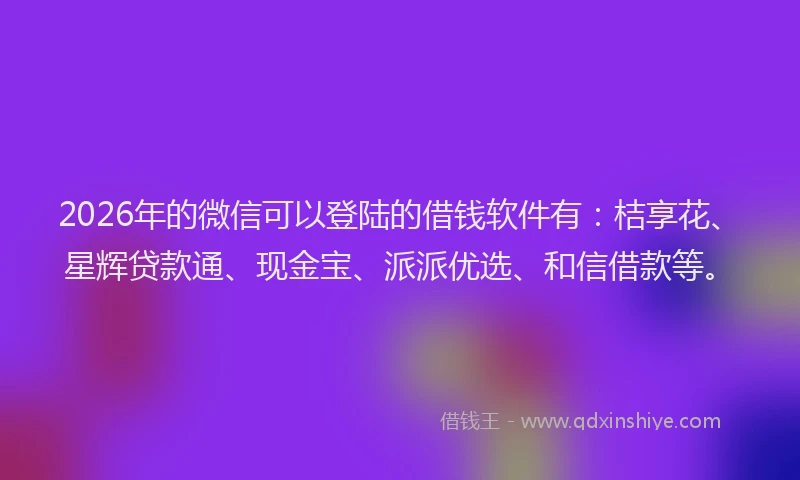 2026年的微信可以登陆的借钱软件有：桔享花、星辉贷款通、现金宝、派派优选、和信借款等。