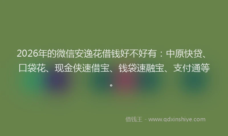 2026年的微信安逸花借钱好不好有：中原快贷、口袋花、现金侠速借宝、钱袋速融宝、支付通等。