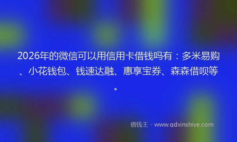 2026年的微信可以用信用卡借钱吗有：多米易购、小花钱包、钱速达融、惠享宝券、森森借呗等。