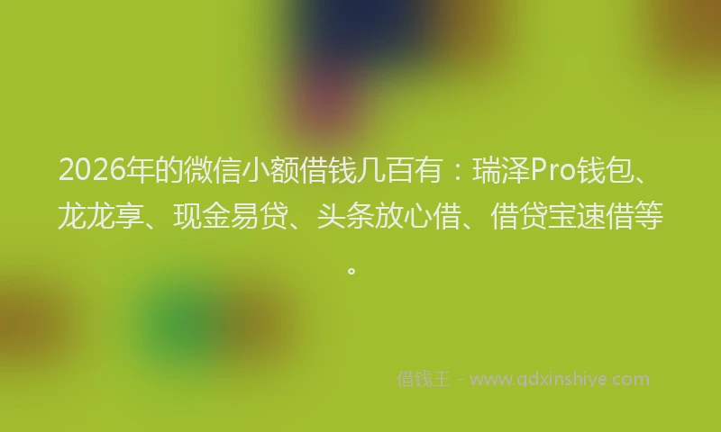 2026年的微信小额借钱几百有：瑞泽Pro钱包、龙龙享、现金易贷、头条放心借、借贷宝速借等。