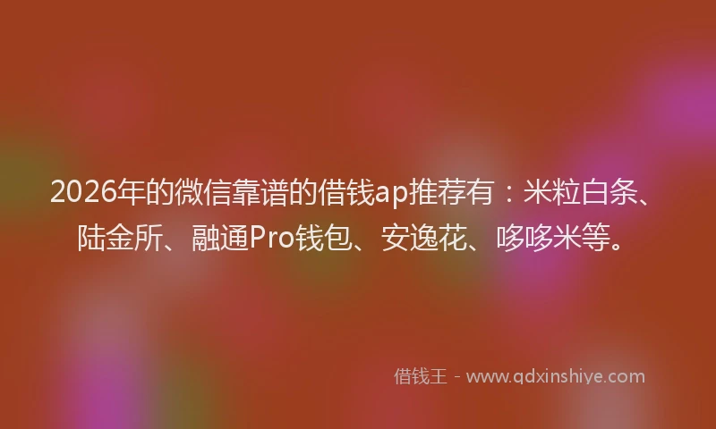2026年的微信靠谱的借钱ap推荐有：米粒白条、陆金所、融通Pro钱包、安逸花、哆哆米等。