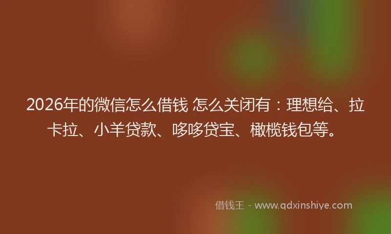 2026年的微信怎么借钱 怎么关闭有：理想给、拉卡拉、小羊贷款、哆哆贷宝、橄榄钱包等。
