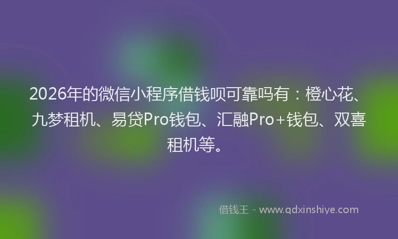 2026年的微信小程序借钱呗可靠吗有:橙心花、九梦租机、易贷Pro钱包、汇融Pro+钱包、双喜租机等。