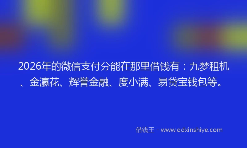 2026年的微信支付分能在那里借钱有：九梦租机、金瀛花、辉誉金融、度小满、易贷宝钱包等。