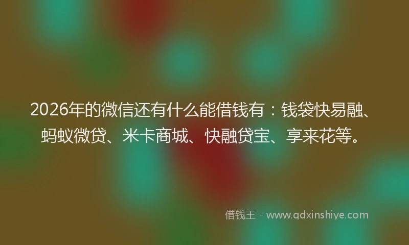 2026年的微信还有什么能借钱有:钱袋快易融、蚂蚁微贷、米卡商城、快融贷宝、享来花等。