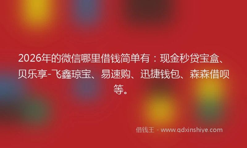 2026年的微信哪里借钱简单有：现金秒贷宝盒、贝乐享-飞鑫琼宝、易速购、迅捷钱包、森森借呗等。