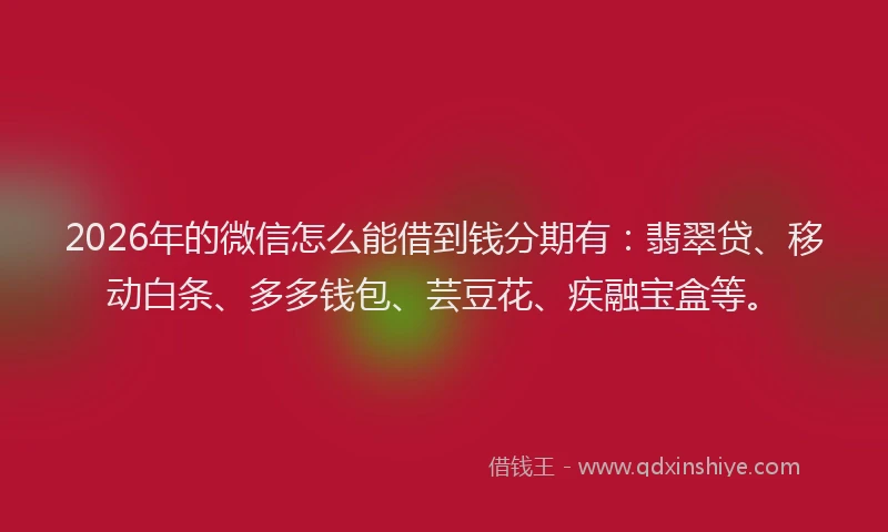 2026年的微信怎么能借到钱分期有：翡翠贷、移动白条、多多钱包、芸豆花、疾融宝盒等。