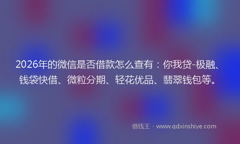 2026年的微信是否借款怎么查有：你我贷-极融、钱袋快借、微粒分期、轻花优品、翡翠钱包等。