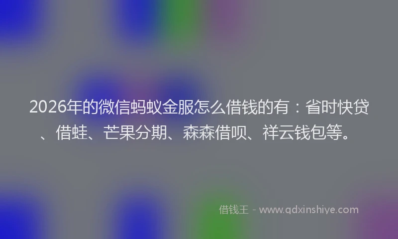 2026年的微信蚂蚁金服怎么借钱的有：省时快贷、借蛙、芒果分期、森森借呗、祥云钱包等。