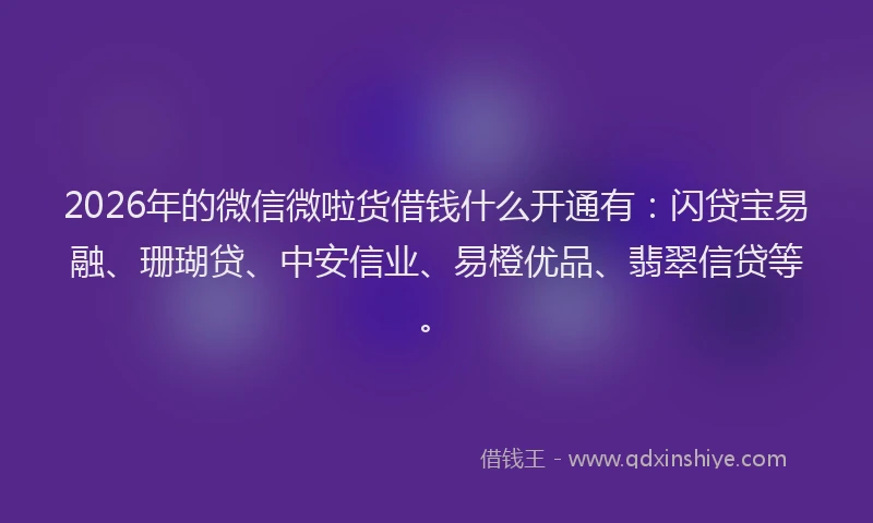 2026年的微信微啦货借钱什么开通有：闪贷宝易融、珊瑚贷、中安信业、易橙优品、翡翠信贷等。