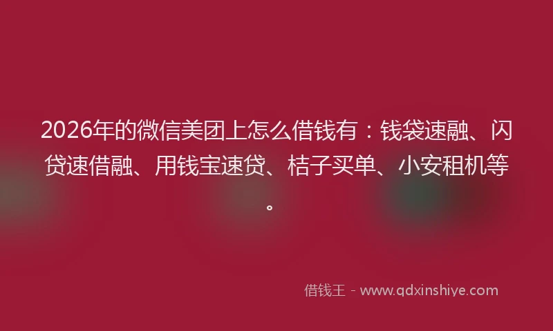 2026年的微信美团上怎么借钱有：钱袋速融、闪贷速借融、用钱宝速贷、桔子买单、小安租机等。