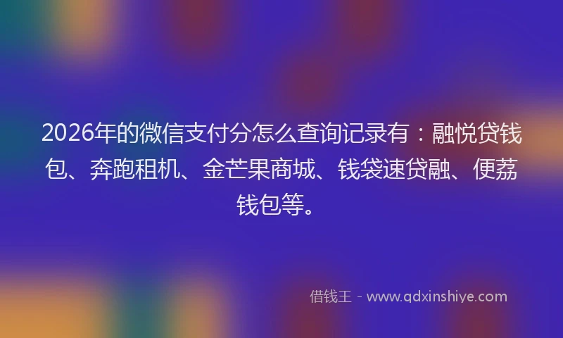 2026年的微信支付分怎么查询记录有：融悦贷钱包、奔跑租机、金芒果商城、钱袋速贷融、便荔钱包等。